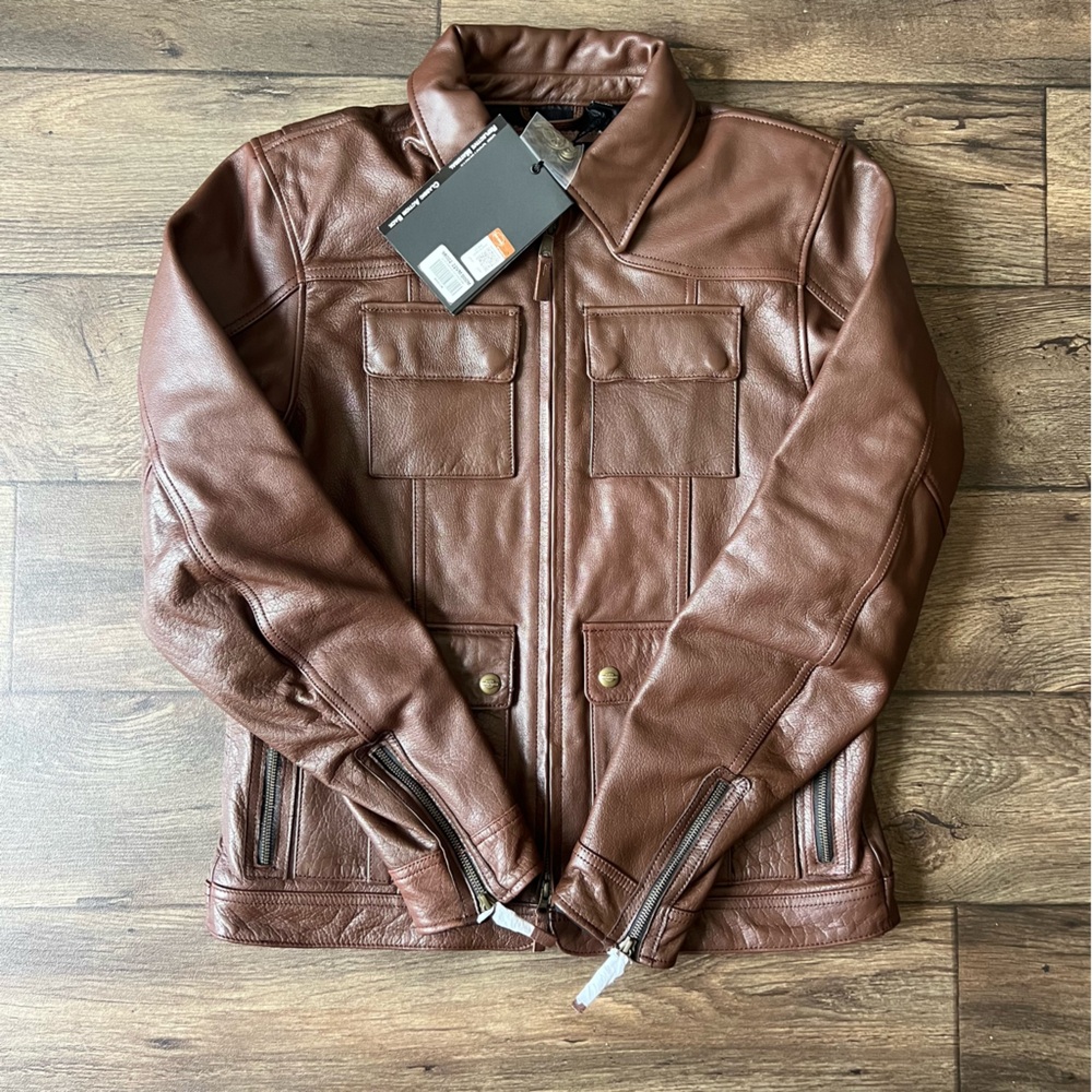 Harley Davidson Men's Portage Genuine Cowhide Leather Jacket Brown Size Medium